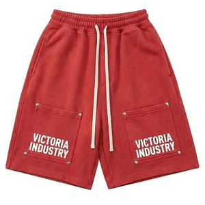 Shorts de algodón grueso para hombre, estilo vintage, desgastados por el sol, con bolsillo trasero, estilo streetwear. - Product Image 4