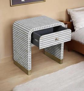 Mesa de Cajones con Incrustaciones de Hueso de ILAHI, Diseño Moderno con Detalles de Ágata, Almacenamiento de Tres Niveles, Mueble Portátil para el Hogar - Product Image 2