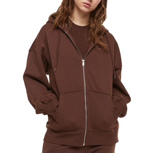Sweat à capuche zippé décontracté pour femme de qualité supérieure avec logo personnalisé sur le devant, 100 % coton, coupe oversize, fermeture éclair, hiver, avec poches - Product Image 1