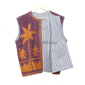 Chaleco Suzani de Manga Corta para Mujer, Hecho a Mano, con Bordado Floral, 100% Algodón, para Otoño e Invierno - Product Image 6