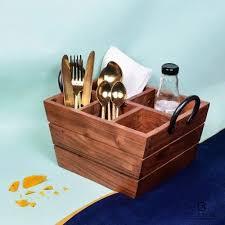 Porte-ustensiles en bois de qualité supérieure en forme de bateau, organisateur à 5 compartiments avec poignée - Product Image 2