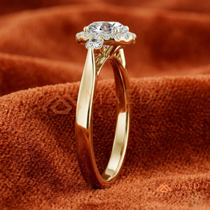 Gold Plated Round Cut Halo Engagement <b>Ring</b> Women Three Stone Side American Diamond <b>CZ</b> Wedding <b>Ring</b> Fine Jewelry - Product Image 2