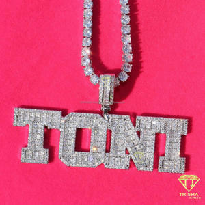 Collier pendentif personnalisé « TONI » avec diamants imitation moissanite, chaîne tennis, fournisseur de bijoux hip-hop - Product Image 3