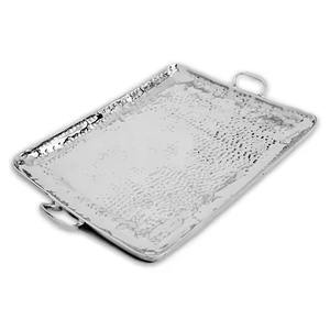 Plateau de service rectangulaire de luxe en métal martelé doré, pièce unique, avec poignées décoratives Art Déco et motif nature morte - Product Image 6