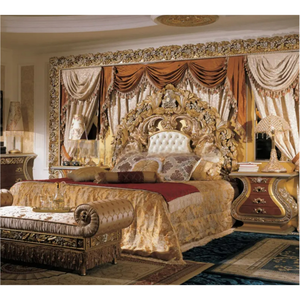 Luxury Baroque Royal Golden King Size <b>Bed</b> Hand-Carved Wood <b>Antique</b> Classical Master Bedroom Furniture Set with Nightstand - Product Image 1