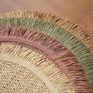 Round Natural Jute Fiber Placemat Solid Color Woven Fringed Edge Non-Slip <b>Table</b> <b>Mat</b> for Dining Room Scandinavian Style - Product Image 6