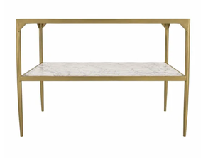 Gold Finish Coffee <b>Table</b> Marble Look Top Metal Side <b>Table</b> Modern Living Room <b>Sofa</b> End <b>Table</b> - Product Image 5