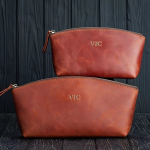 Genuine Leather High Quality Leather Portable Travel Size <b>Make</b> <b>up</b> <b>Bags</b> Custom Logo Printing Cosmetic <b>Bag</b> for Girls LWCB-0005 - Product Image 1