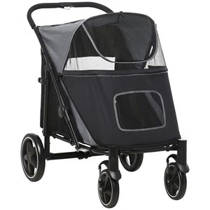 Passeggino Universale per Animali Domestici con Chiusura a Un Clic, Ruote Anteriori, Ammortizzatori, Freni, Borse Portaoggetti e Finestra a Rete - Product Image 1