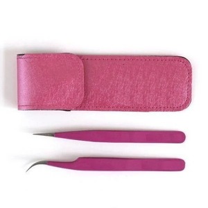 Precision Stainless Steel Eyelash Tweezers <b>Set</b> with <b>Pink</b> Case Smooth Tip for Volume Lash Extensions Beauty Salon <b>Tools</b> - Product Image 1