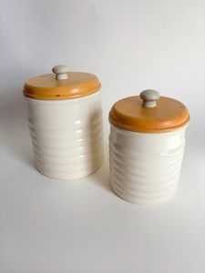 Elegant Ribbed <b>Storage</b> Canister Set With Wooden Lid Secure Seal Spacious Capacity <b>Kitchen</b> Counter Organization Solution - Product Image 2