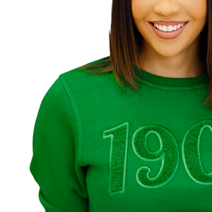 Sweat-shirt à col rond premium pour femme, en chenille verte unie, brodé de lettres grecques, décontracté pour l'hiver, écologique et respirant - Product Image 3