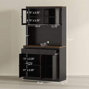 Mobile dispensa da cucina nero da 71 pollici con supporto per microonde, credenza con 2 cassetti e ripiani regolabili - Product Image 3