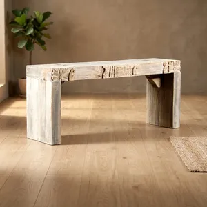 Solid <b>Wood</b> Carved <b>Bench</b> Rustic Patio <b>Bench</b> Outdoor Wooden Seating Entryway Living Room Furniture - Product Image 6