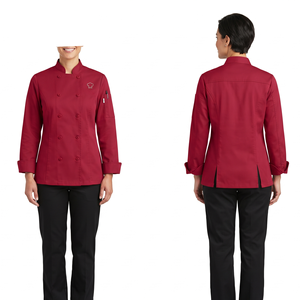 ชุดยูนิฟอร์มเชฟหญิง ผ้าโพลีคอตตอนทวิล 245 GSM สีเทาเข้ม แขนเสื้อแบบตัดต่อ ดีไซน์แผงแบบเจ้าหญิง ปักลายปักโลโก้ตามสั่ง - Product Image 2