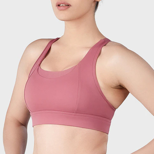 สปอร์ตบราสีโรสโกลด์พร้อมดีไซน์ไขว้หลังและสายปรับได้สำหรับผู้หญิง - Product Image 2