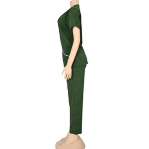 Ensemble de blouses et pantalons verts pour femmes, uniforme d'hôpital à manches courtes, en coton et polyester tissé, détection par radiofréquence - Product Image 5
