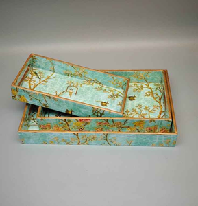 Luxury Gold Marble Pattern Wooden Serving Tray Set 3 Pcs Rectangular Decorative High Gloss <b>Table</b> Platters For Home Office Decor - Product Image 1