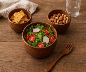 Tazones de Madera Rústicos Hechos a Mano para Servir Frutas, Ensaladas y Sopas, Vajilla con Diseño Único - Product Image 3