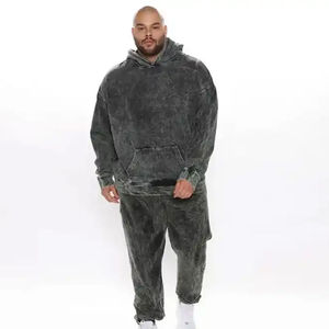 Conjunto de Sudadera con Capucha y Pantalones de Chándal Unisex Personalizado, Estilo Vintage Desgastado con Cremallera, Tallas Grandes, Invierno - Product Image 5