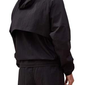 Translucent <b>Black</b> <b>Windbreaker</b> Jacket and Shorts Set for Men Lightweight Hooded Jacket with Elastic Waist Fashion Outdoor Set - Product Image 3