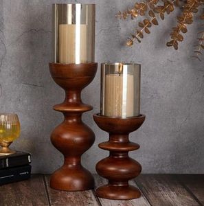 Support de bougie rond en bois brut rustique pour la décoration intérieure, finition naturelle, luminaire à lueur chaude, porte-bougie - Product Image 3