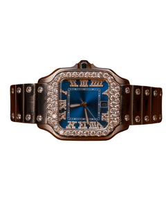 Reloj de pulsera personalizado hecho a mano con esfera azul, cronógrafo, corte redondo completo, diamantes de moissanita VVS, totalmente personalizado para hombre. - Product Image 1