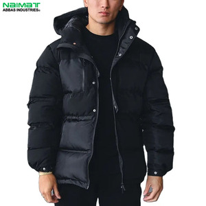 Chaqueta Acolchada Negra Sólida Personalizada con Capucha para Hombre, Abrigo Grueso Acolchado para Invierno, Ropa de Abrigo Cálida para Exteriores - Product Image 3
