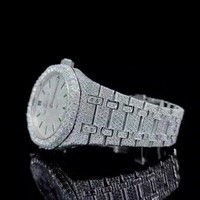 Montre de luxe antique sportive avec saphir incrusté de moissanite, mouvement mécanique, cadran à aiguilles en acier inoxydable, entièrement sertie