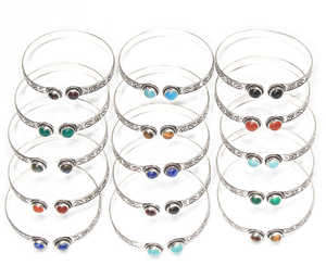 Two-Stone Silver Plated Brass Assorted <b>Adjustable</b> Chic Handmade Bohemian Geometric Women's Designer Stackable <b>Bracelets</b> - Product Image 4