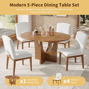 Moderno Juego de Mesa de Comedor Redonda Extensible de 5 Piezas con Hoja Extraíble de 16.2 Pulgadas para Espacios Pequeños - Product Image 2