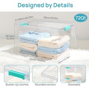 1 Confezione di Contenitori Trasparenti da 72 QT con Coperchi, 4 Contenitori Grandi Impilabili con Chiusura a Scatto, Scatole, Contenitori, Organizzatori per Vestiti - Product Image 3