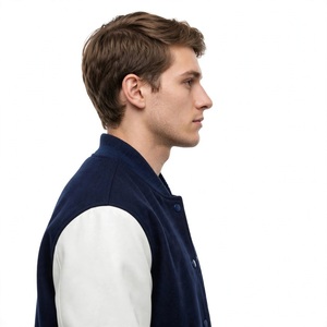 Veste universitaire personnalisée en laine avec manches en cuir, imprimé graphique Neon City, fermeture à boutons-pression, style classique Letterman - Product Image 4