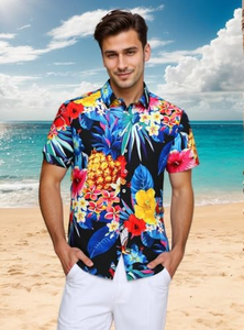 Chemise de plage pour homme à manches courtes, imprimé floral tropical, décontractée, boutonnée, colorée et vibrante pour l'été - Product Image 4