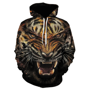 Men's 3D Lion Digital Breathable Hoodie Black Gold Lightning <b>Pattern</b> Casual Streetwear Regular Fit Polyester <b>Knitted</b> Autumn - Product Image 4