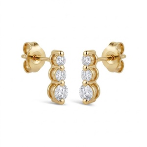 925 Sterling Silver Lab Grown Diamond 10K Gold Triple Bar Piercing Studs Earrings Graduated <b>Three</b> Stone Diamond Drop Earrings - Product Image 1