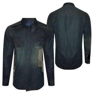 Chemises en jean 100 % coton pour hommes, délavage moyen uni, décontractées, à manches longues, boutonnées, vente en gros directe d'usine, prix abordable - Product Image 1