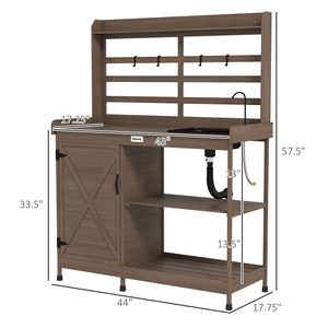 Panca da Giardino/Patio in Legno Marrone Scuro con Vano Portaoggetti, Lavello e Rubinetto - Product Image 3