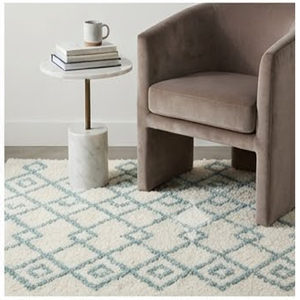 Alfombra de área de algodón tuftada a mano, color marfil y azul, con patrón geométrico de diamantes, alfombra de felpa para sala de estar, dormitorio, decoración del hogar - Product Image 3