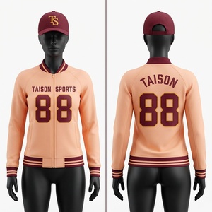 Chaqueta de Entrenamiento de Fútbol Americano para Mujer, Premium, 280 GSM, Tela Elástica de Poliéster, Color Granate Melocotón, Raglán, Logotipo Personalizado, Ropa de Equipo - Product Image 1
