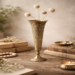 Stunning pair of tall, slender black and gold brass <b>vases</b> with delicate royal patterns. Available at wholesale price. - Product Image 3
