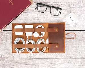 Hot Sale Leather <b>Cable</b> Organizer Premium Desktop Cord Tidy Earphone Wire Management Wrap Charger Maker LCO-0106 - Product Image 1