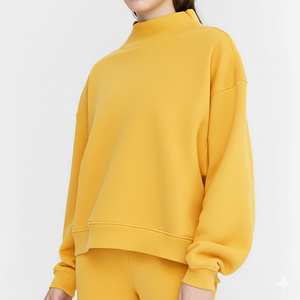 Nouvel Arrivage – Sweat-shirts Femme Grande Taille en Molleton 100% Coton, Col Montant Fendu, Manches Longues avec Poignets Cousus, Coupe Ample - Product Image 1