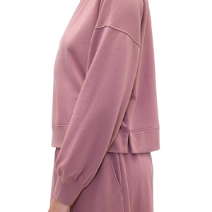 Sweat-shirt à col rond surdimensionné pour femmes, taille plus, épaules tombantes, couleur unie sur le devant, en coton et bambou tricoté, respirant, automne-hiver - Product Image 6