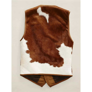 Chaleco de Piel Vacuna con Estampado para Hombre, Talla Grande, Cuello en V, Cierre de Botón, Informal, para Invierno, Corte Regular, con Decoración de Piel - Product Image 2