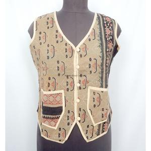 Boho Style Women's <b>Short</b> Vest Kantha <b>jacket</b> handmade Cotton kantha vest <b>Jacket</b> with pockets decorate and v-neckline for women - Product Image 1