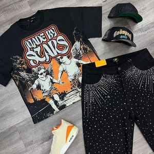 Meilleur ensemble T-shirt et short imprimé style Hip-Hop décontracté et respirant, coupe américaine super street, en tissu drill délavé, pour l'été - Product Image 5