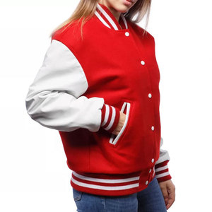 Chaqueta Universitaria Roja y Blanca para Mujer, Manga Larga, Estilo Universitario con Contraste de Color, Ropa de Abrigo para Otoño, Chaqueta Universitaria de Moda para Mujer - Product Image 3