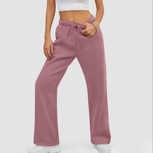 2026 Stylish <b>Women</b> Wide Leg Sweatpants Mid Waist Elastic Waist <b>Joggers</b> Soft <b>Fleece</b> Casual Lounge Trousers Breathable Loose Fit - Product Image 1