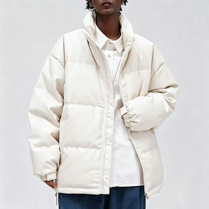 Veste matelassée unisexe, couleur unie, coupe-vent, fermeture éclair, épaisse, décontractée, pour l'hiver, coupe classique, matière PU, col montant - Product Image 6